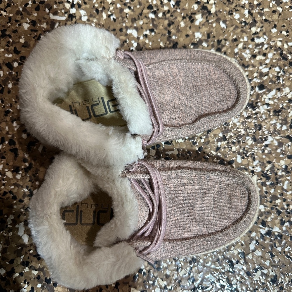 Hey Dude White Fuzzy Slip-On Shoes